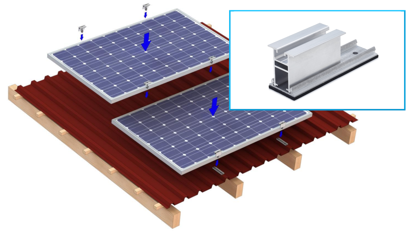Photovoltaik Montageset | TrapezFix Pro | Hochsicken-Kurzschienen flach (4,0 cm hoch)