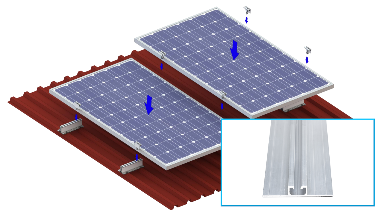 Photovoltaik Montageset | TrapezFix Pro | Kurzschienen flach (1,4 cm hoch)