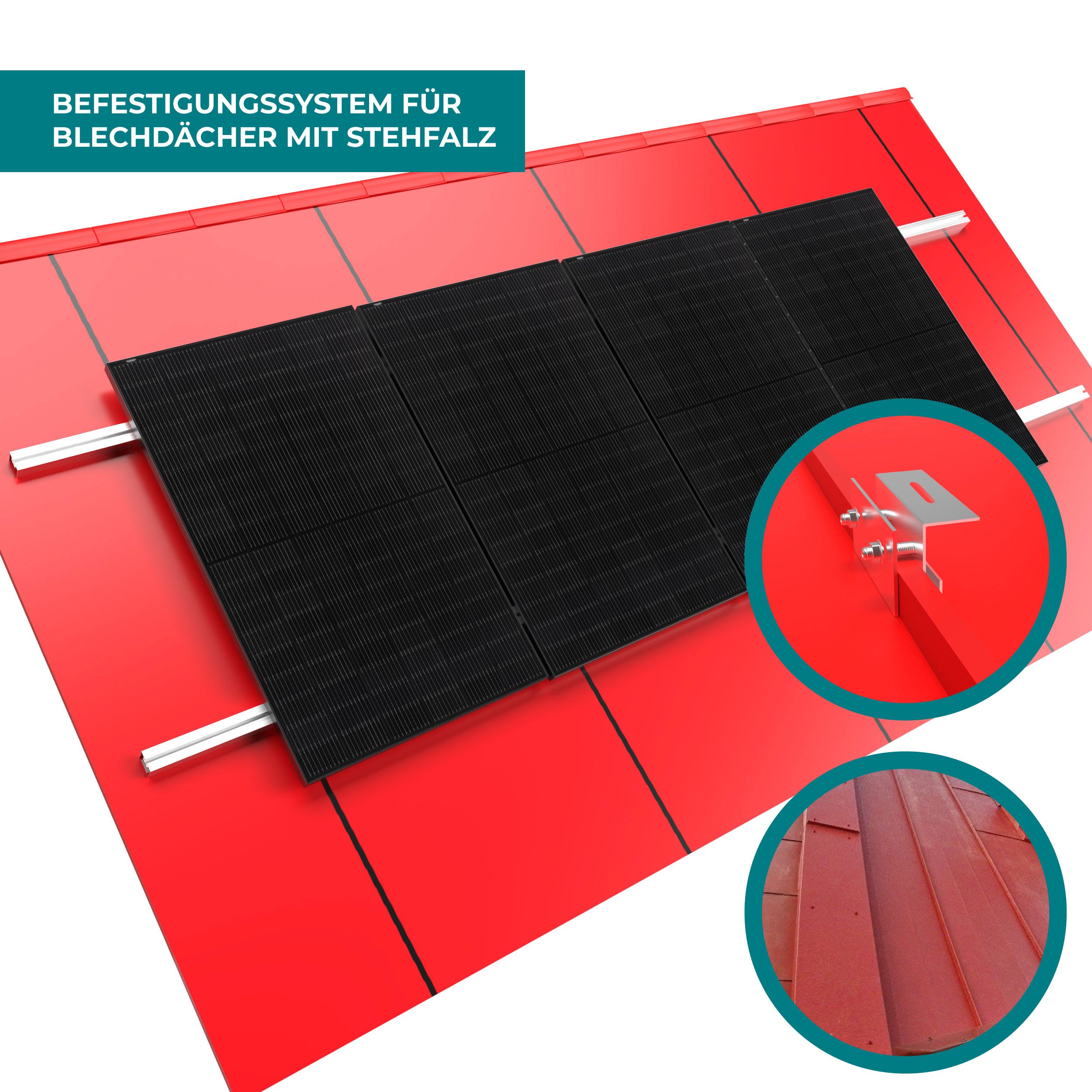 Photovoltaik Befestigung auf Blechdach mit Stehfalz